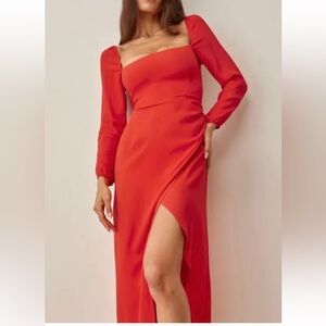 ReformationOrange/Red Long Sleeve Asymmetric Midi Dress Size 2